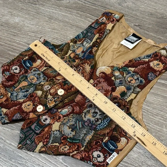Vintage Teddy Bear Tapestry Vest Toddler Collectible button front Large - Picture 5 of 7